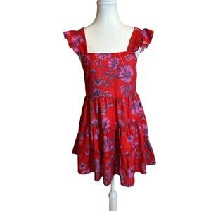 BOG Collective Band of Gypsies | Red Floral Square Neck Ruffle Tiered Dress | Sm